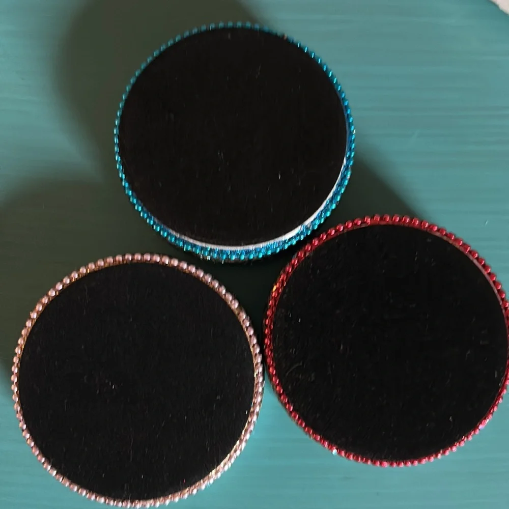 Pier 1 Set of 3 Round Jeweled Aluminum Trinket Jewelry Storage Boxes